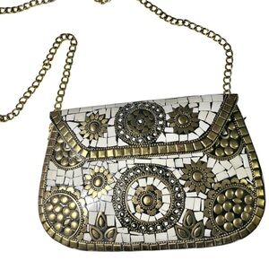Antik Kraft Cream Gold Black Mosaic Tile Clutch / Crossbody Bag